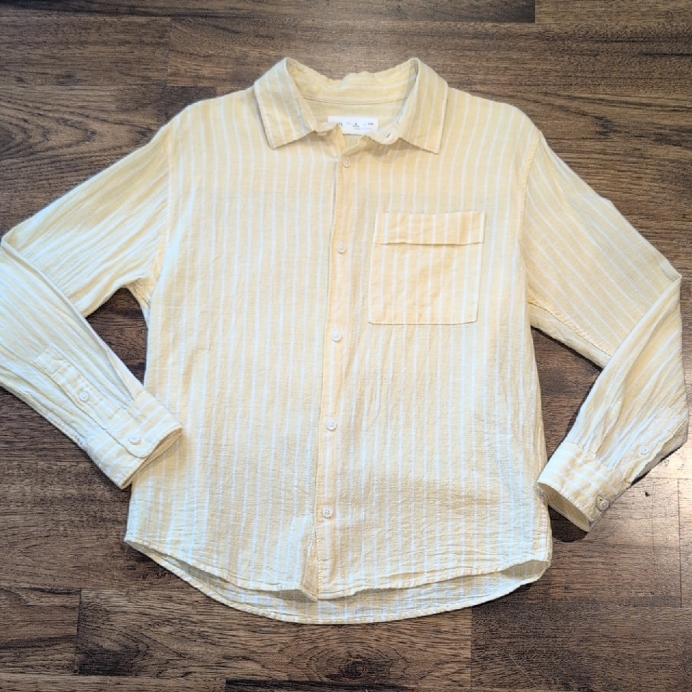 Girls Zara linen blend yellow button up shirt size 9 years